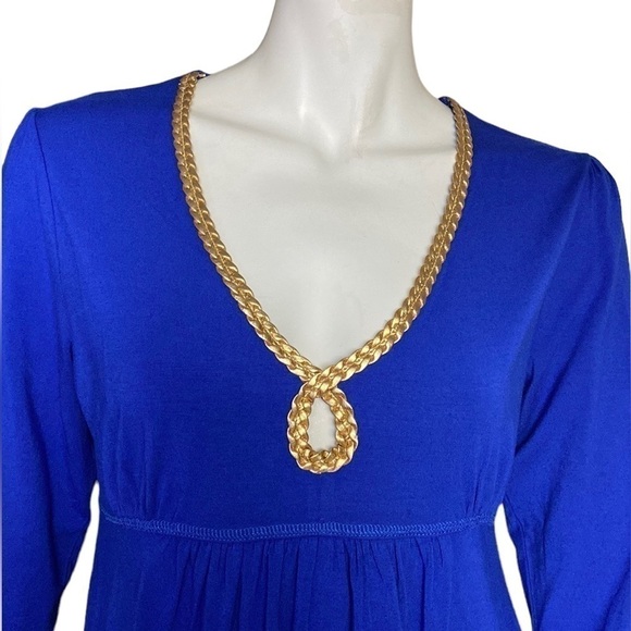 Boston Proper V Neck Inspired Keyhole Front Royal Blue Blouse Top Size Medium - Picture 2 of 9